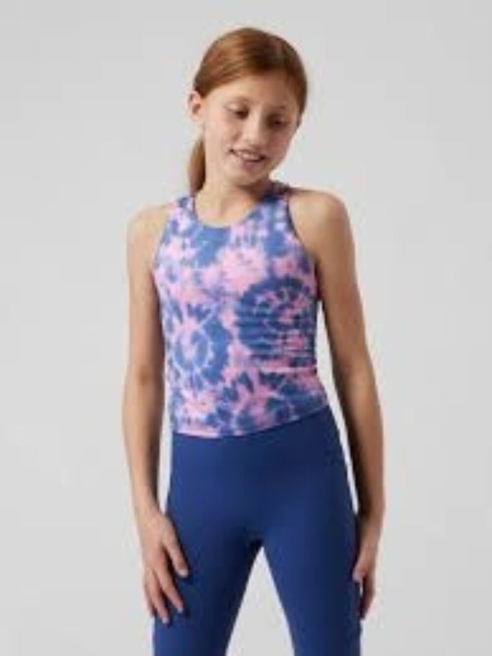 Athleta Girl Printed Long Distance Bra Top XL (14) Tie Dye